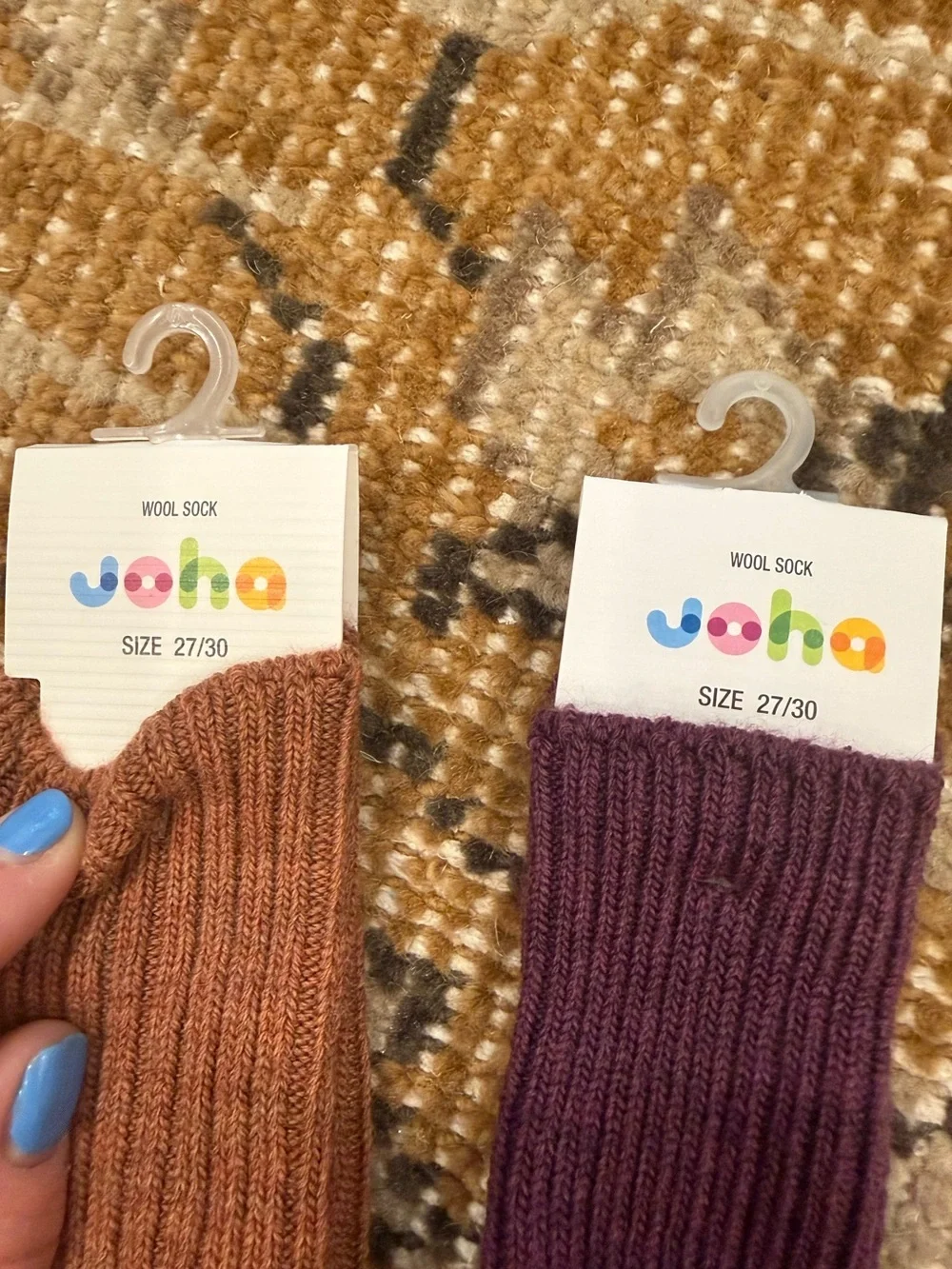 NWT Kids pair Joha Ribbed Merino Wool Socks - Brown and Purple size 27/30